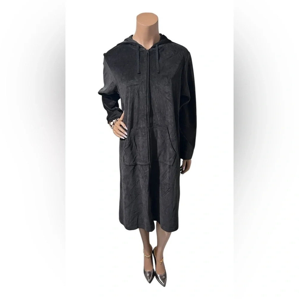 Elegant Black Hooded Lounge Robe☑️ - Picture 4 of 12